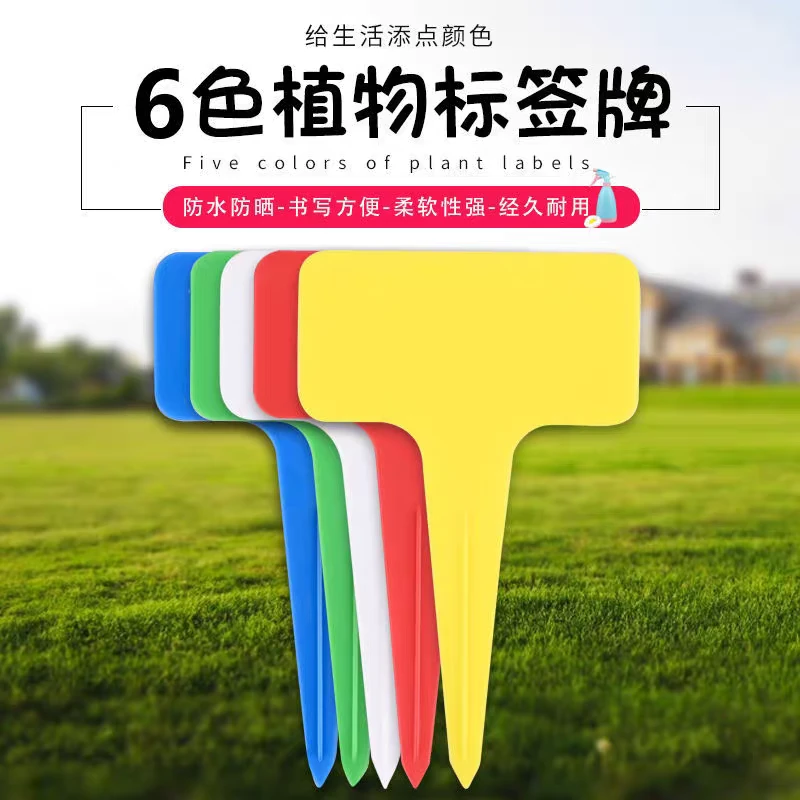 【100张送防水笔】植物标签园艺标签T型家用彩色指示牌微景观插地牌