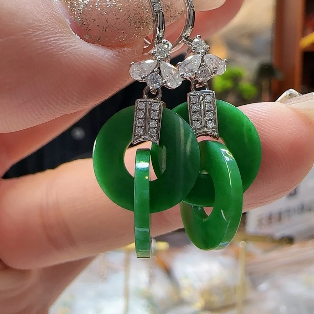 翡翠耳饰18K金镶嵌缅甸翡翠