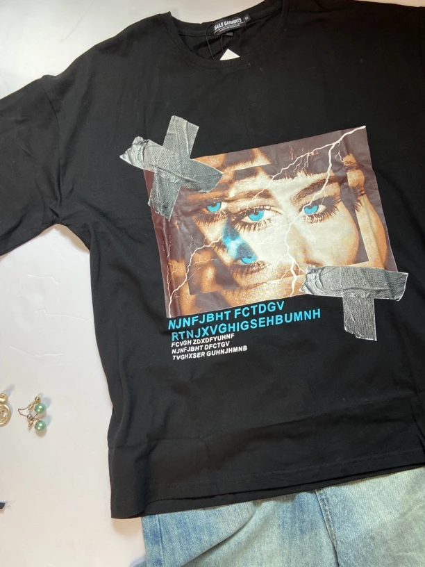 2024新款短袖T恤男女同款情侣休闲纯棉夏季黑色圆领印花设计师