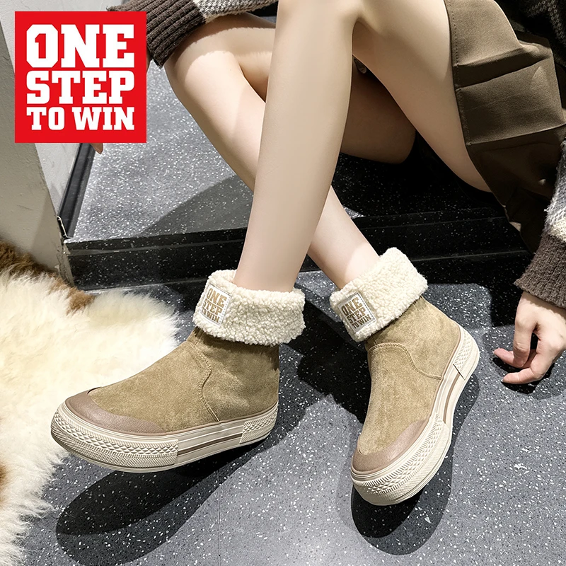 W28251秋冬款加厚加绒帆布女靴舒适休闲厚底帆布鞋高腰鞋保暖冬季