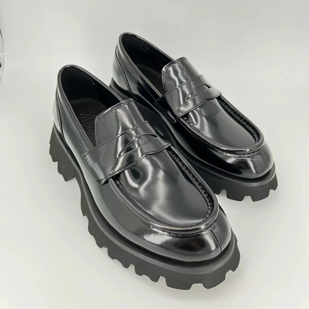 秋季时尚百搭商务英伦风厚底一脚蹬豆豆鞋头层牛皮男士休闲皮鞋