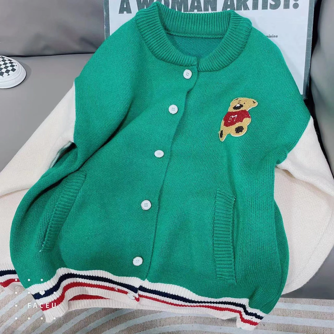 402073《绿色》小涵家玲姐优选韩版儿童休闲舒适洋气时尚开衫毛衣