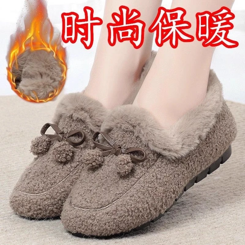 2023新款秋冬豆豆鞋舒适家居妈妈鞋加厚保暖休闲鞋时尚百搭毛毛鞋
