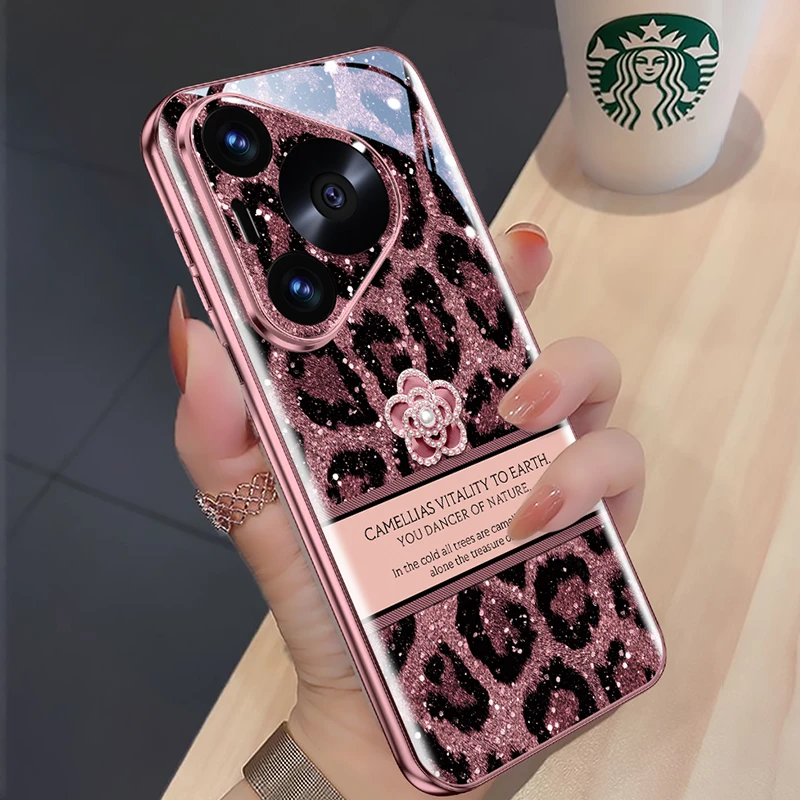 豹纹山茶花适用华为Pura70pro手机壳新款P60高端ins网红爆款Ultra