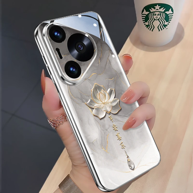 适用适用华为Pura80pro水墨荷花手机壳p70高级感Ultra轻奢p60网红