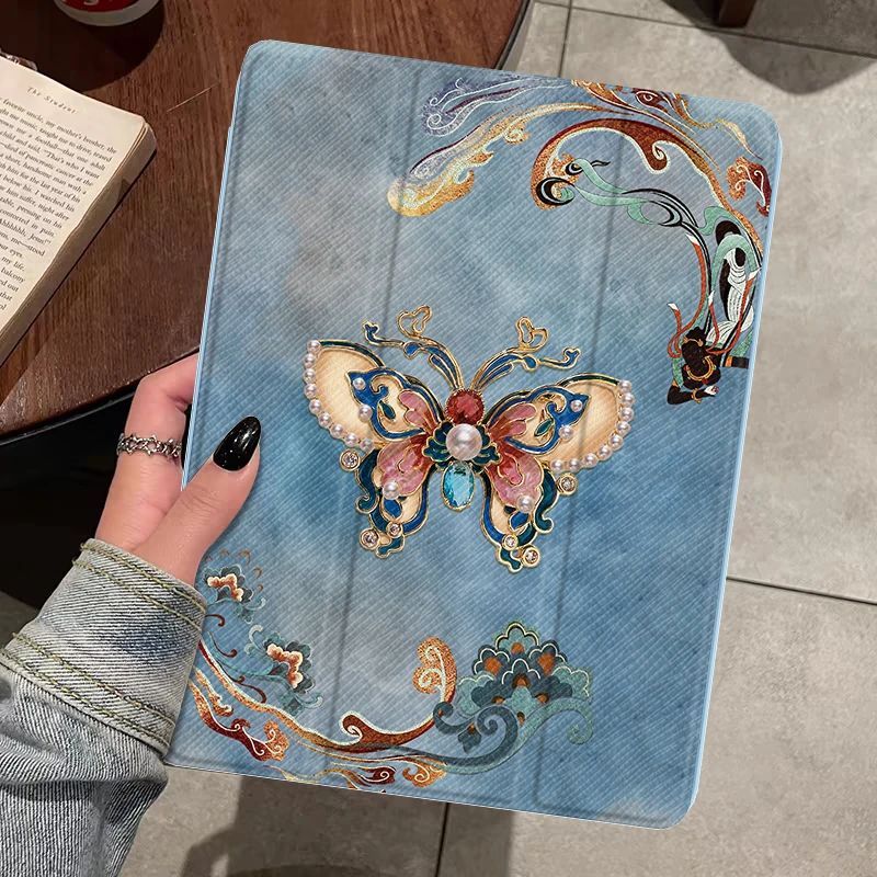 敦煌蝴蝶ipadair6保护套带笔槽ipad pro2024新款mini6高档ins复古