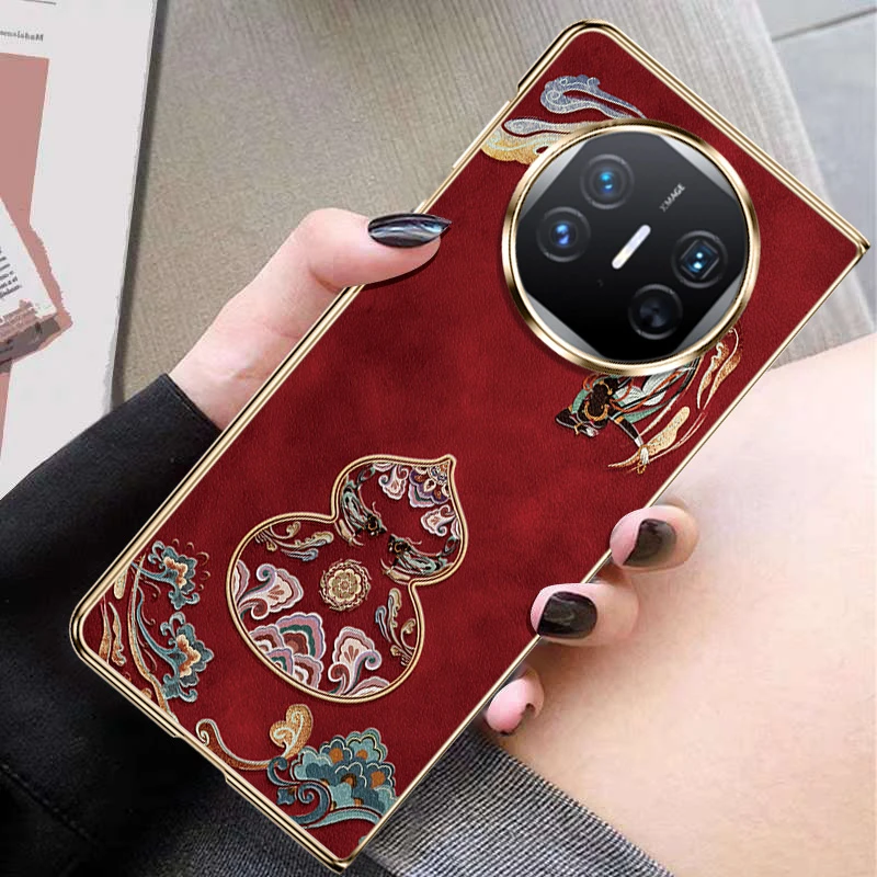 复古红适用华为Mate x7手机壳x6新款折叠屏5轻奢上档次高级新年女