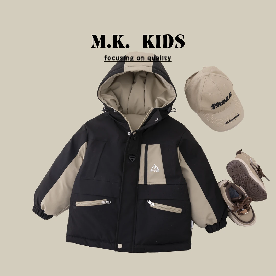 MK品牌现货冬季男童新款韩版纯色时尚洋气加绒加厚款外套DA70227