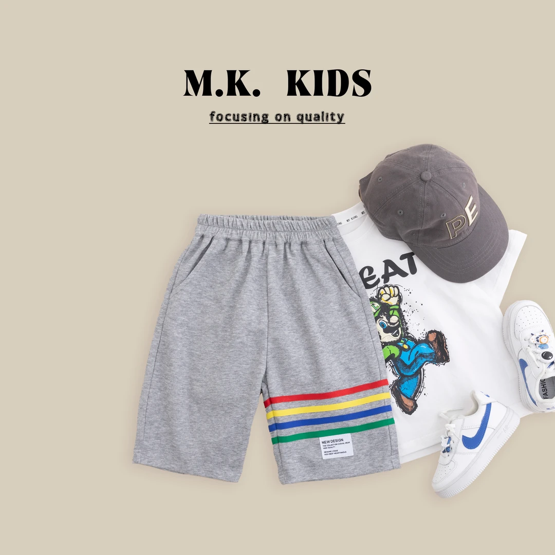 现货MK品牌2024儿童夏款六分裤短裤彩虹卡通印花休闲百搭CA80157