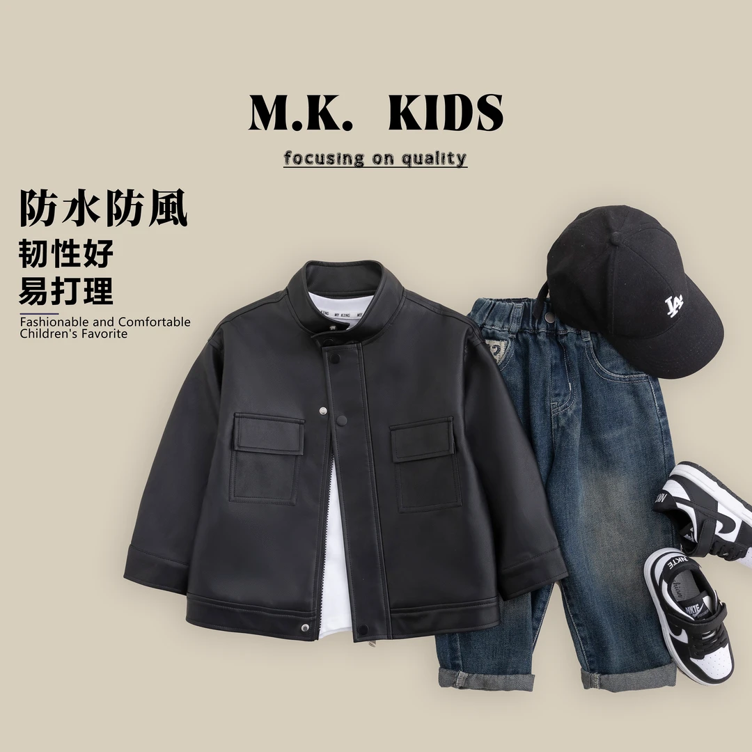 现货【机车BOY】儿童春款皮衣外套男童经典款外套潮版百搭CA80140