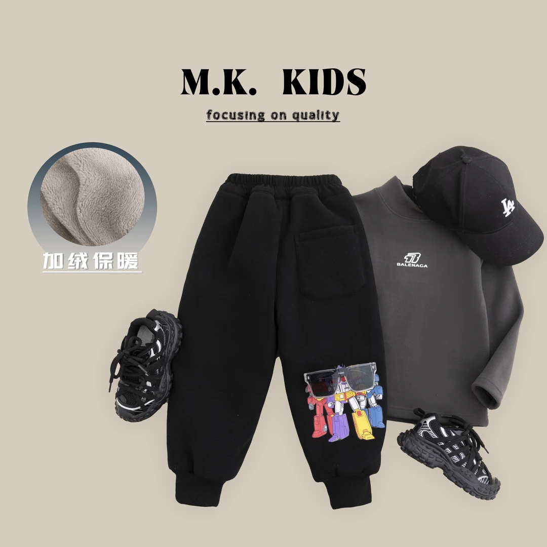 现货儿童冬款加绒卫裤男童加厚保暖休闲裤2024新款DF7388华子童装