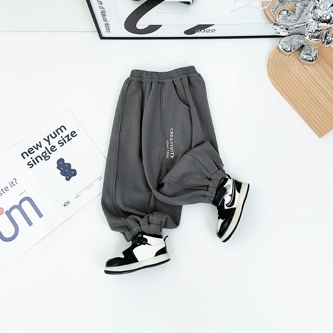 儿童冬加绒裤子男童运动裤2024新款秋冬装 D-ZM161