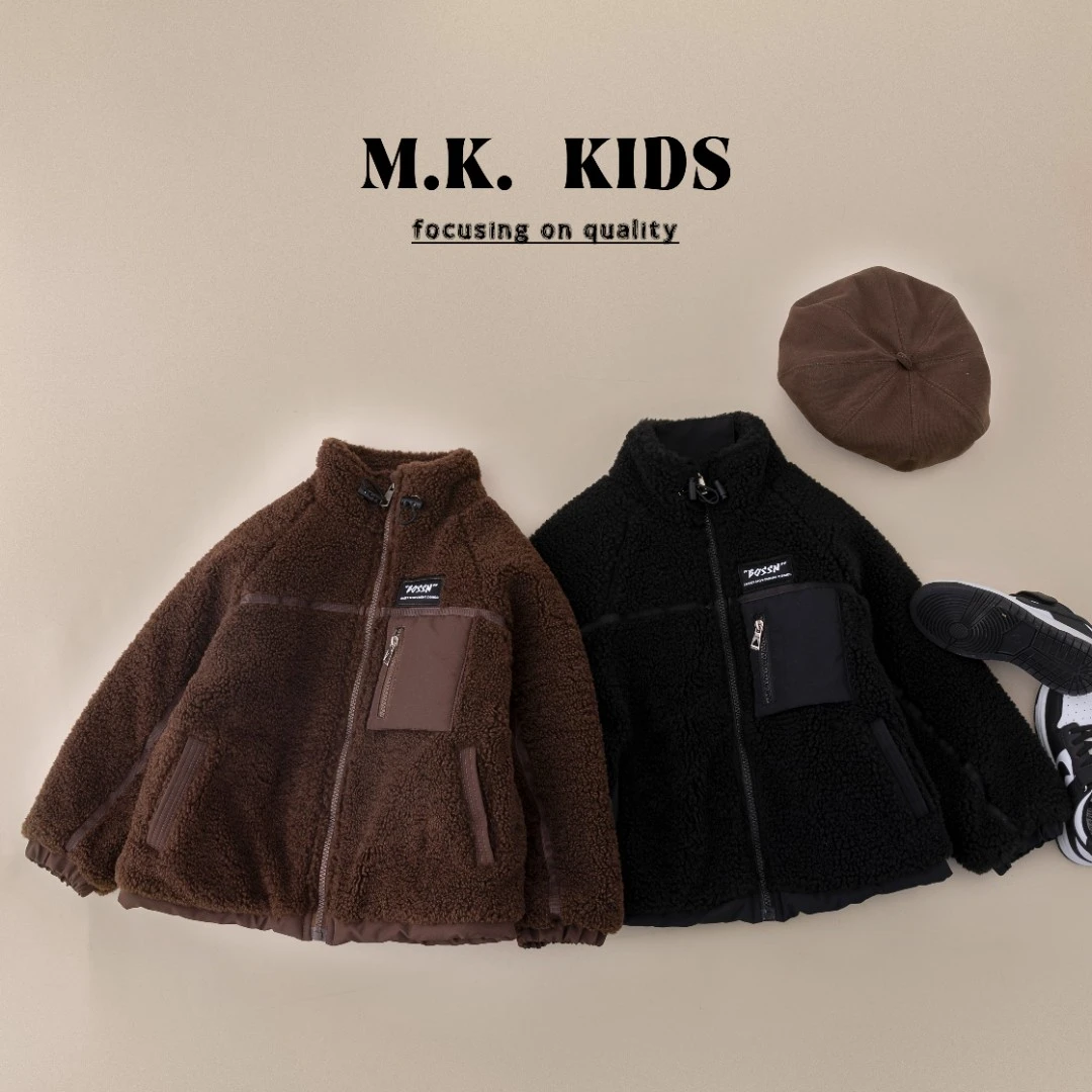 MK品牌【暖宝宝】现货儿童冬设计款毛毛衣夹棉保暖外套立领DM70104