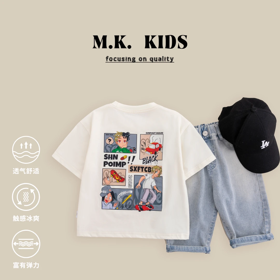 现货童装儿童短袖T恤夏季2024新款圆领宽松时尚潮流动漫XA80574
