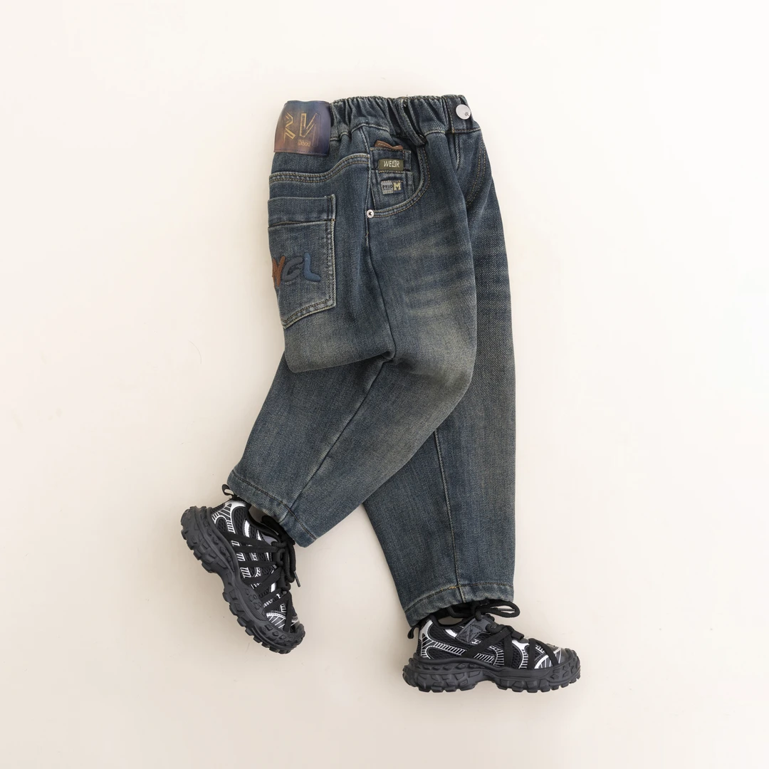 儿童冬款加绒牛仔裤男童潮酷加厚休闲裤BD2323华子童装