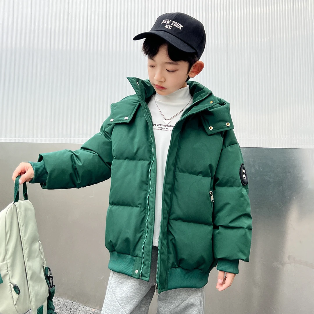 男童90白鸭绒羽绒服短款洋气冬装连帽工装外套加厚面包服BYR34058