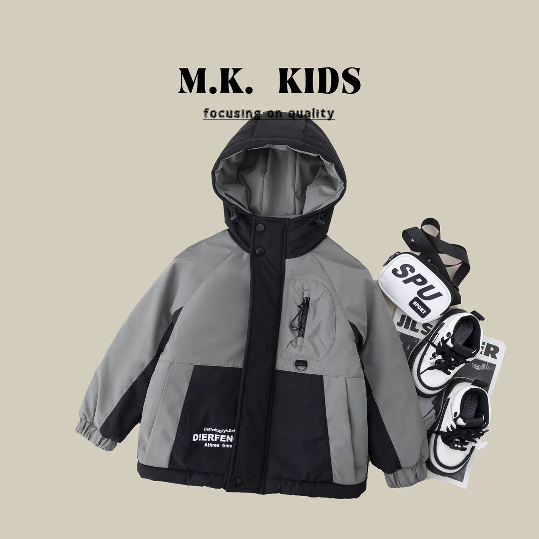 MK品牌现货儿童冬款潮版休闲保暖加毛棉服派克冲锋外套DT70157