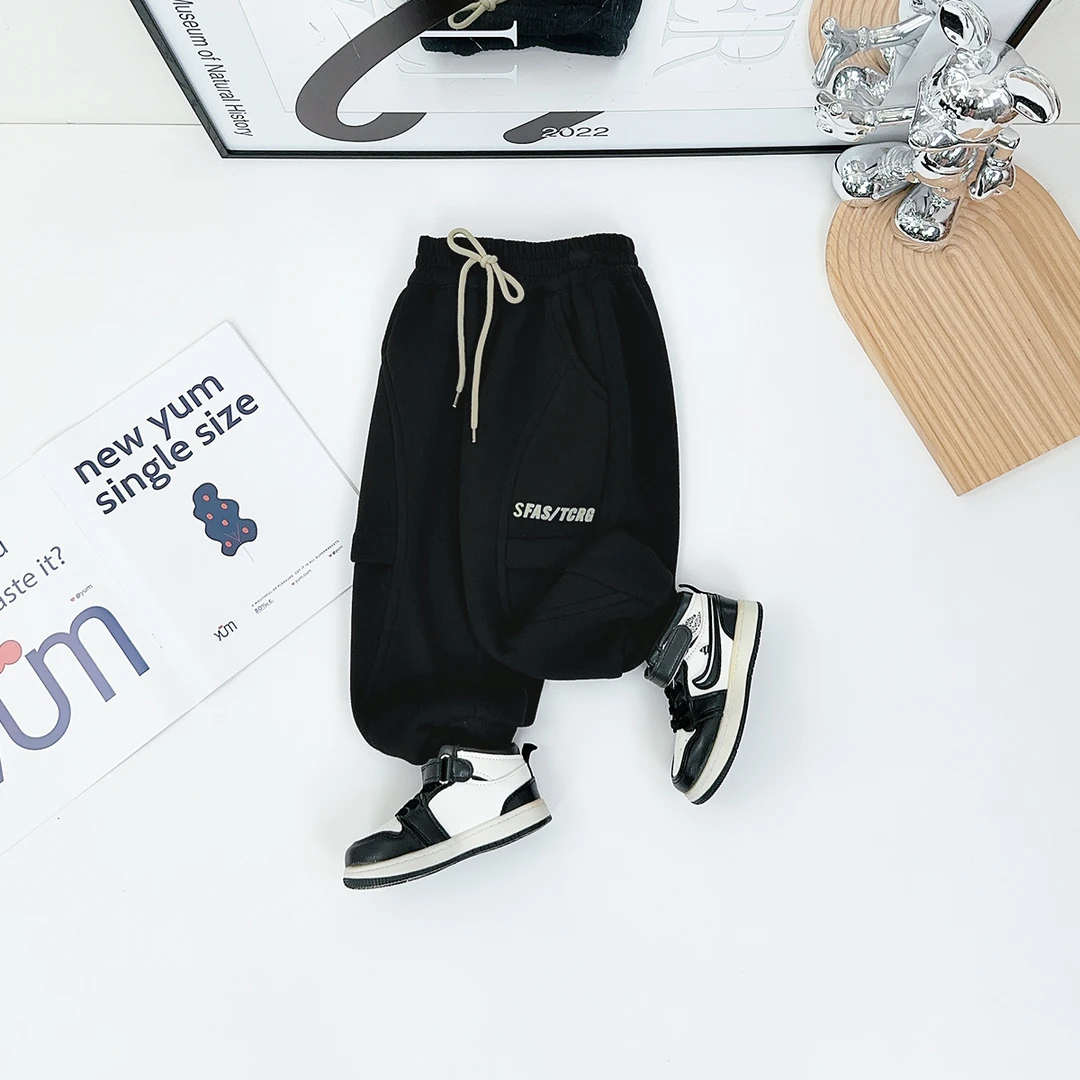 儿童加绒裤子男童运动裤2024新款秋冬装 D-BQ24918Y