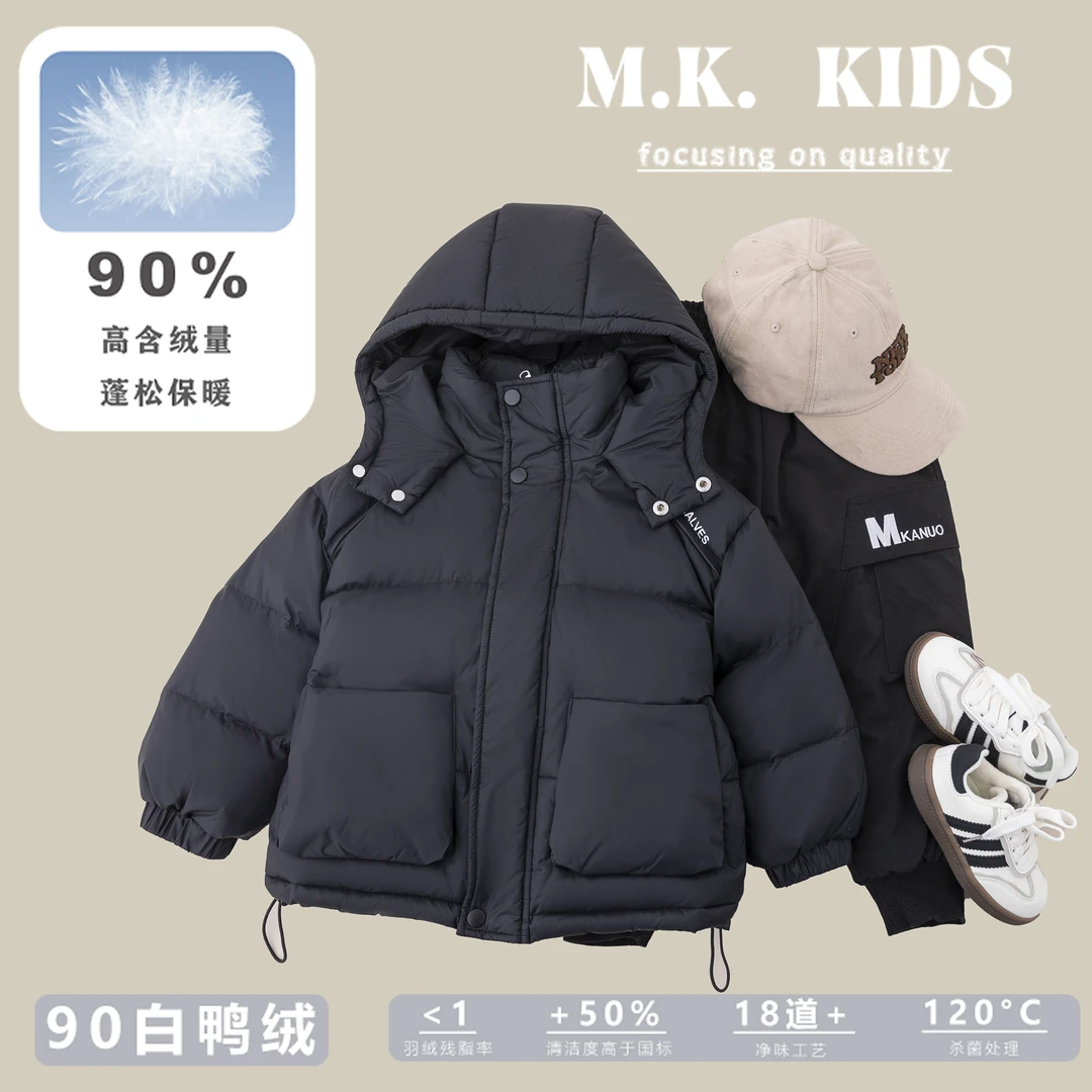 MK品牌现货【37℃】冬季冬款国标90白鸭绒黑色连帽羽绒服DA70011
