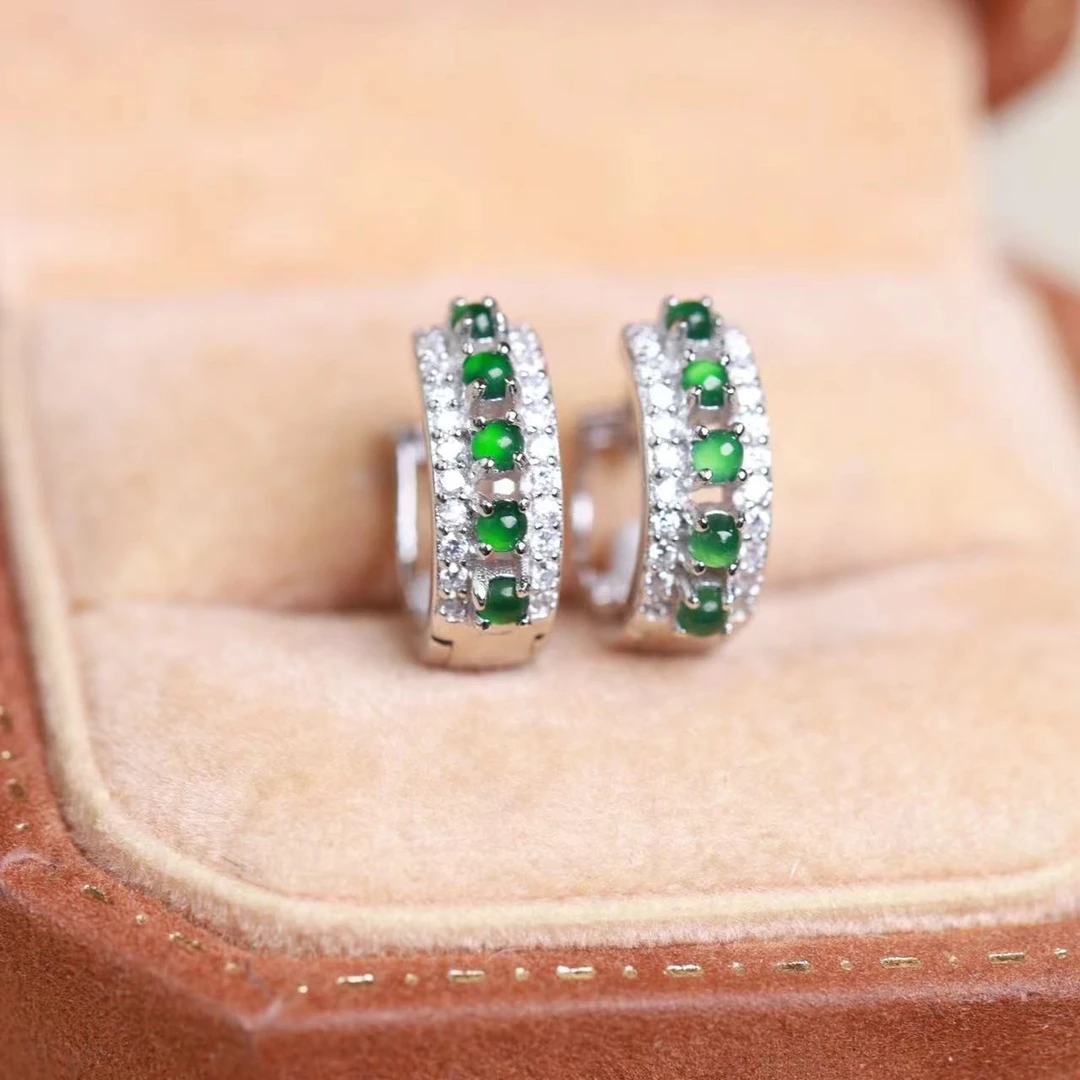 天然A货翡翠多颗蛋面小巧精致百搭绿排包夏天耳饰