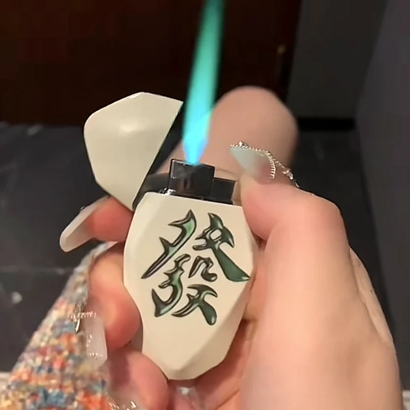 创意麻将打火机个性菱格防风直冲高颜值绿焰充气打火机便携打火机