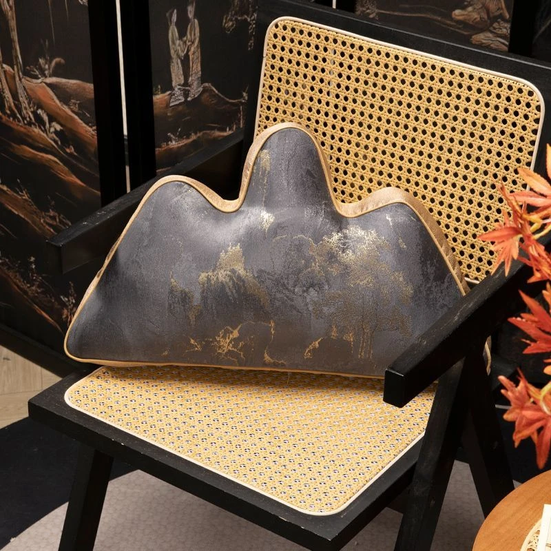 新中式靠山抱枕国画高颜值异形沙发客厅腰靠艺术个性创意定制