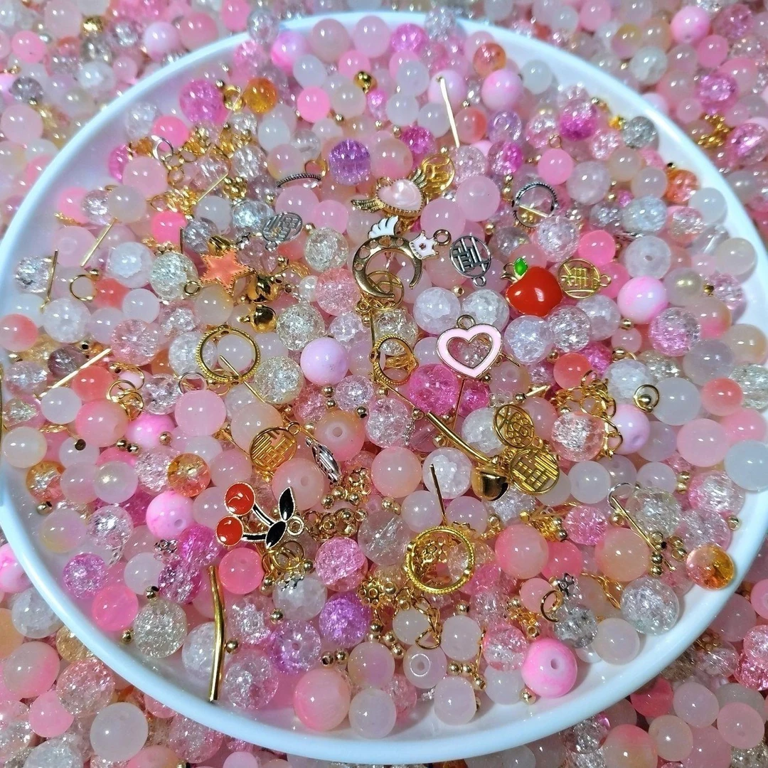 混色手工仿玉称斤卖琉璃手链圆珠手机链项链饰品配件散珠批发