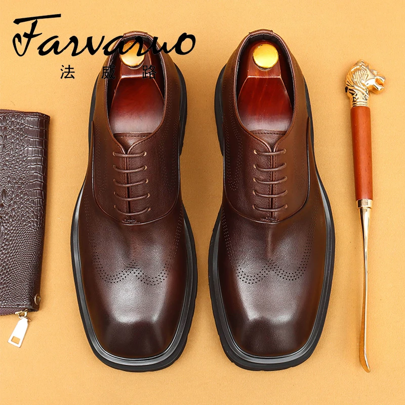 大头皮鞋男高级感英伦风雕花复古真皮休闲百搭宽脚牛津鞋厚底男鞋