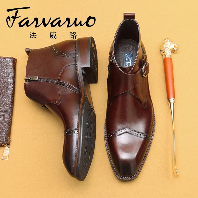 复古擦色短靴真皮商务正装切尔西靴子男尖头韩版高帮发型师马丁靴