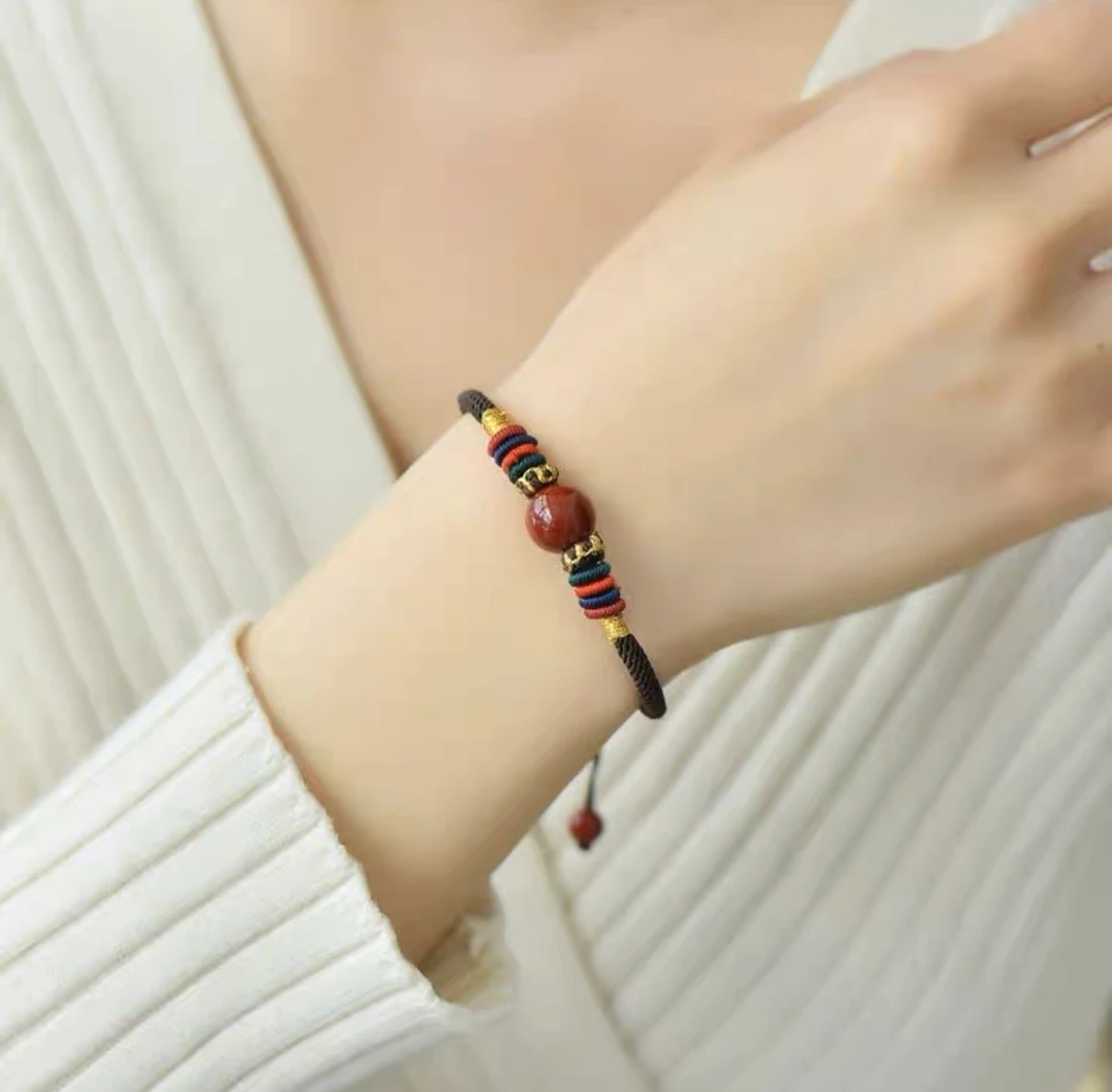 天然辰砂紫金色 时尚情侣款手编绳