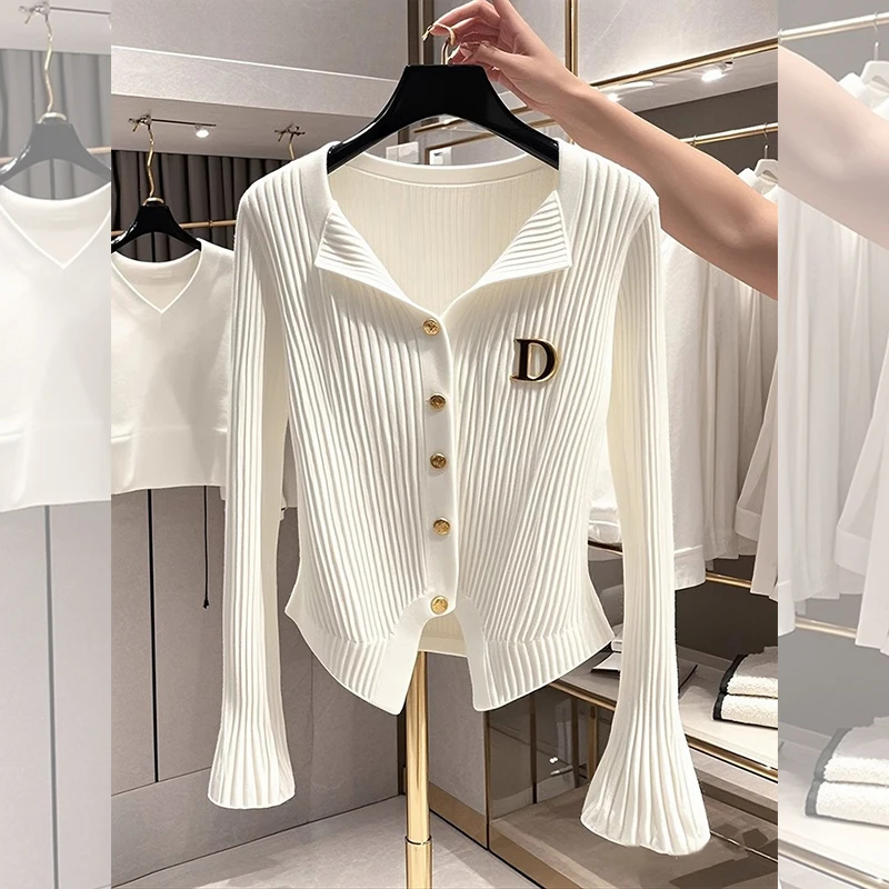 大码秋冬季法式小香风V领针织衫女气质不规则开衫设计感显瘦上衣