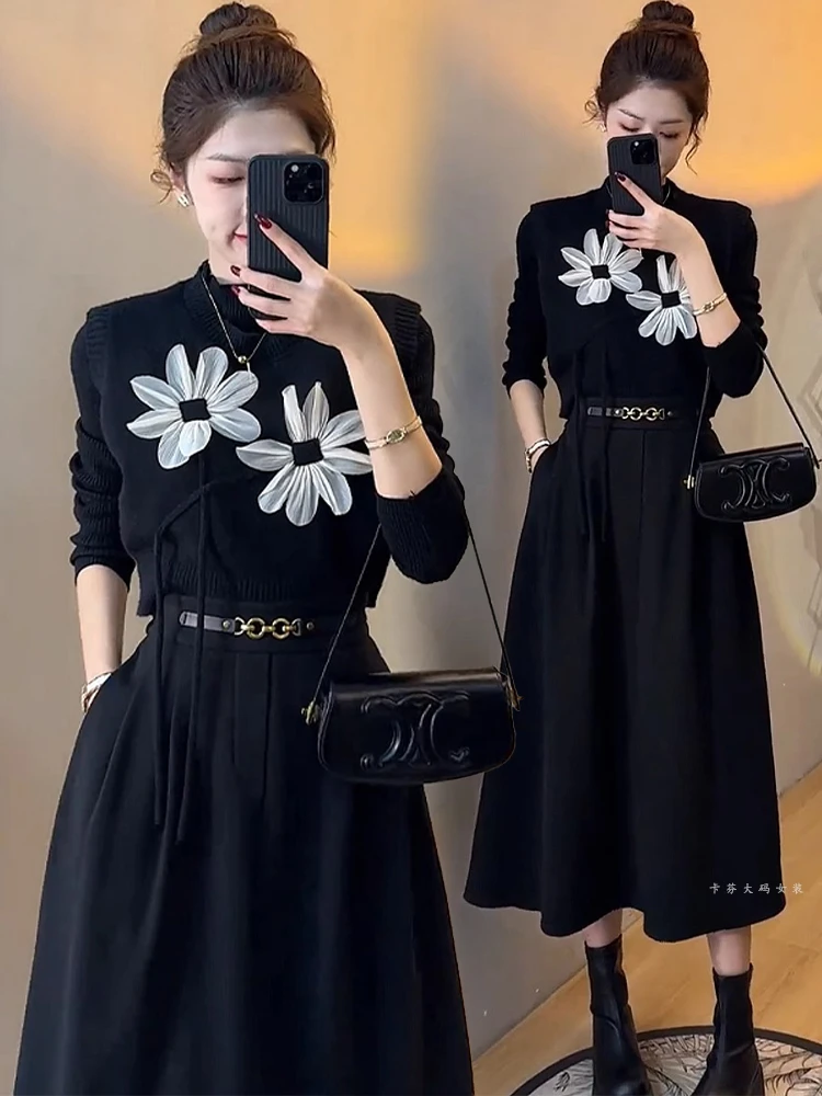 【品质专属】秋季套装女新款针织马甲配显瘦打底衫气质半身裙三件套