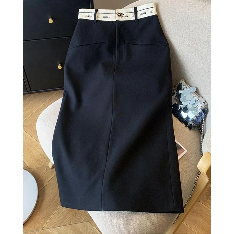2025秋季新款法式气质轻职风西装半身裙女时尚百搭后开叉A字裙女