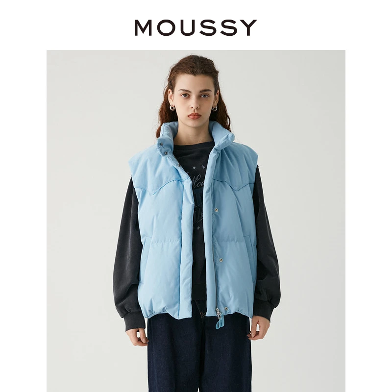 MOUSSY 冬季新品简约休闲风拼接面料轻羽绒服背心