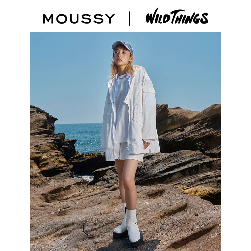 【WILD THINGS联名】MOUSSY 秋季新品户外风连帽抽绳拉链外套女