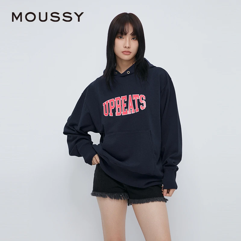 MOUSSY 2024冬季新品美式街头大LOGO印花连帽卫衣女028HAA90-2841