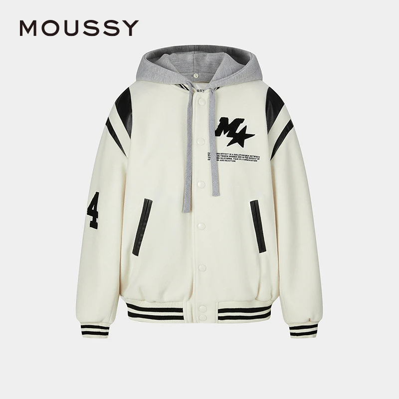 moussy 冬季新品美式学院风假两件棒球服外套女028HAZ30-0251