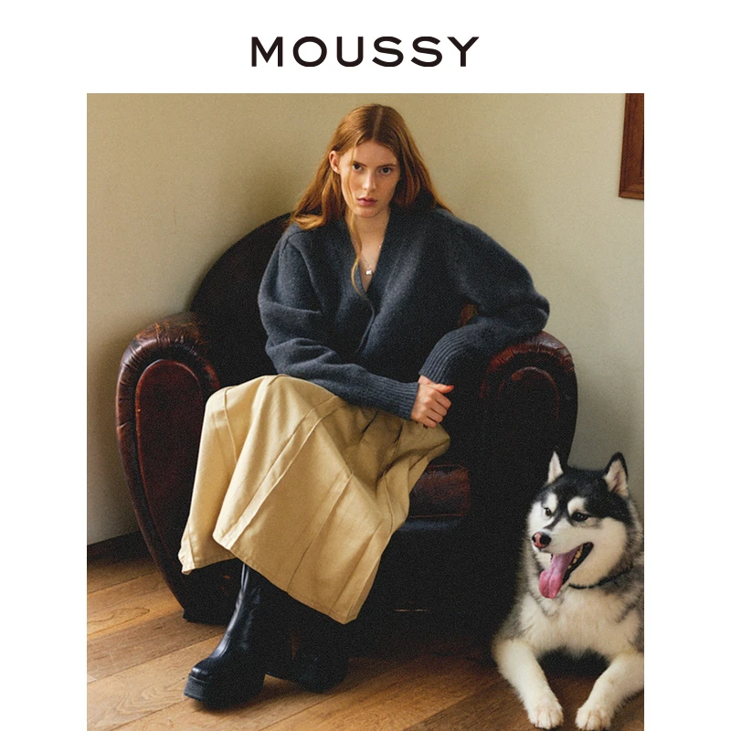 MOUSSY 秋冬新品时尚宽松款系扣绑带设计感高腰休闲百褶半身裙女