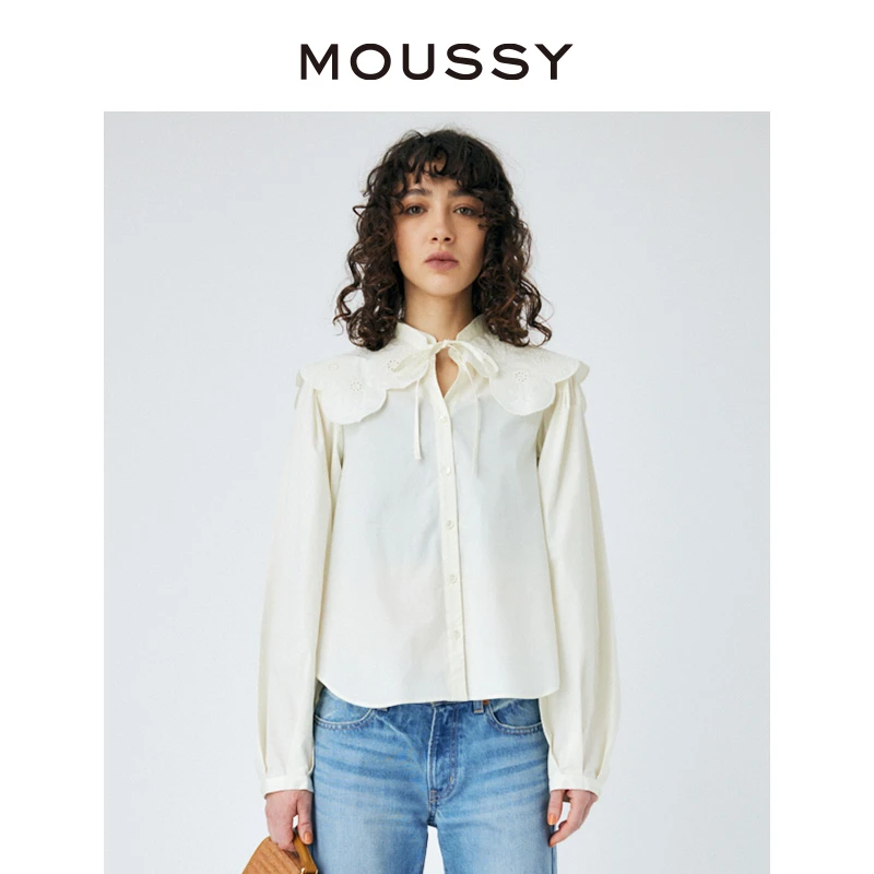 MOUSSY 秋冬新款通勤可拆卸花瓣大领甜美风长袖衬衫上衣女