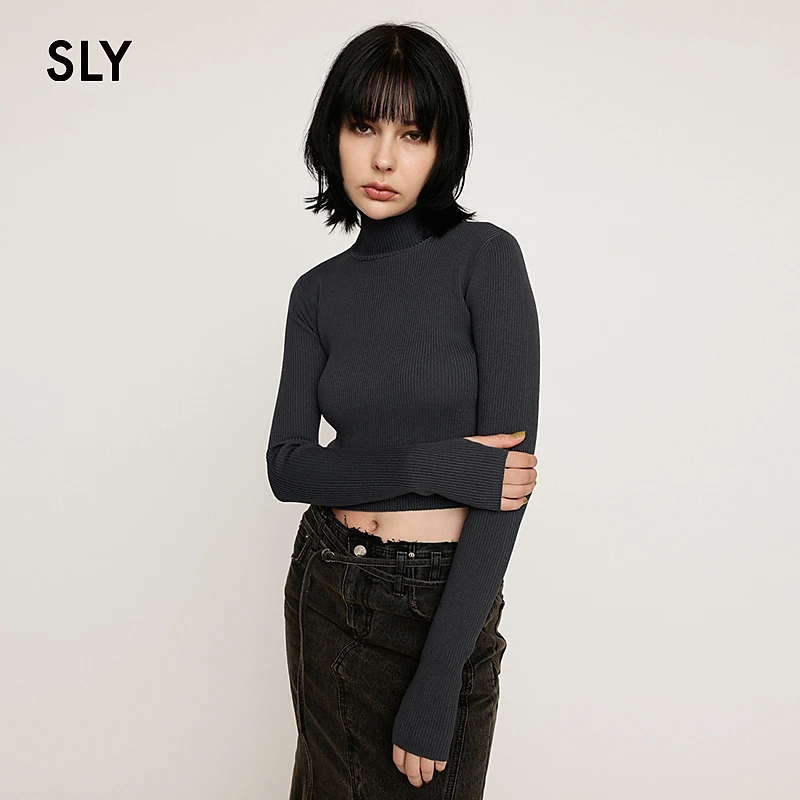 2024冬季高领修身简约短款针织衫小上衣女030HAR70-3641