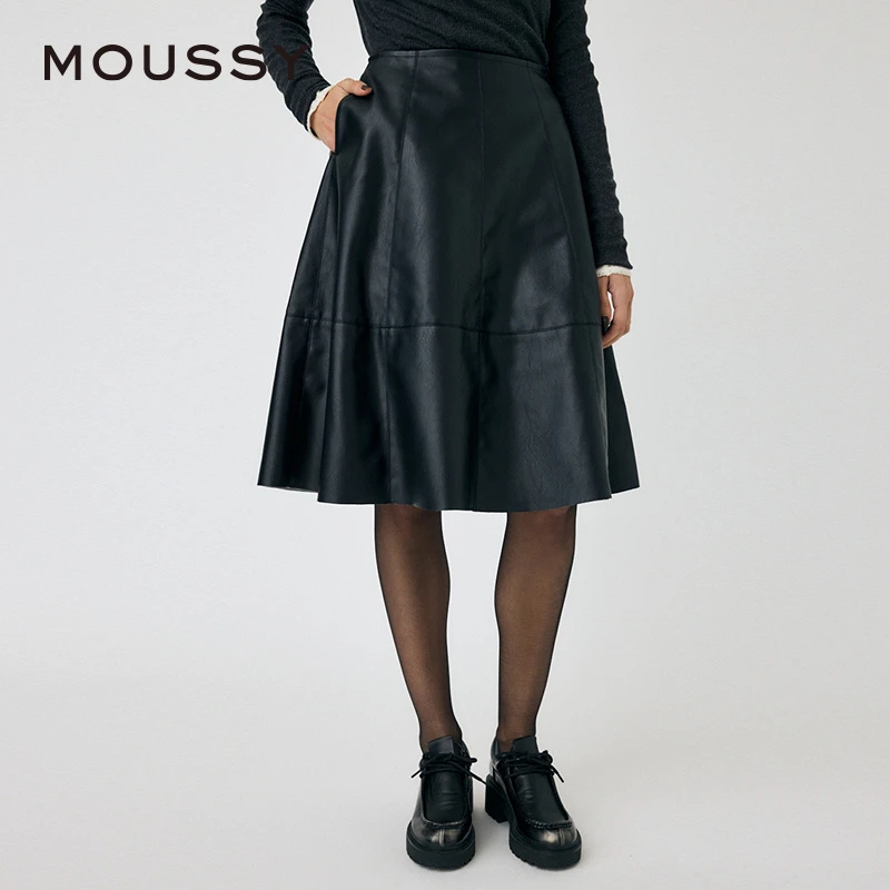 moussy 冬季新品复古淑女光泽感喇叭裙半身裙女010HAS31-4481