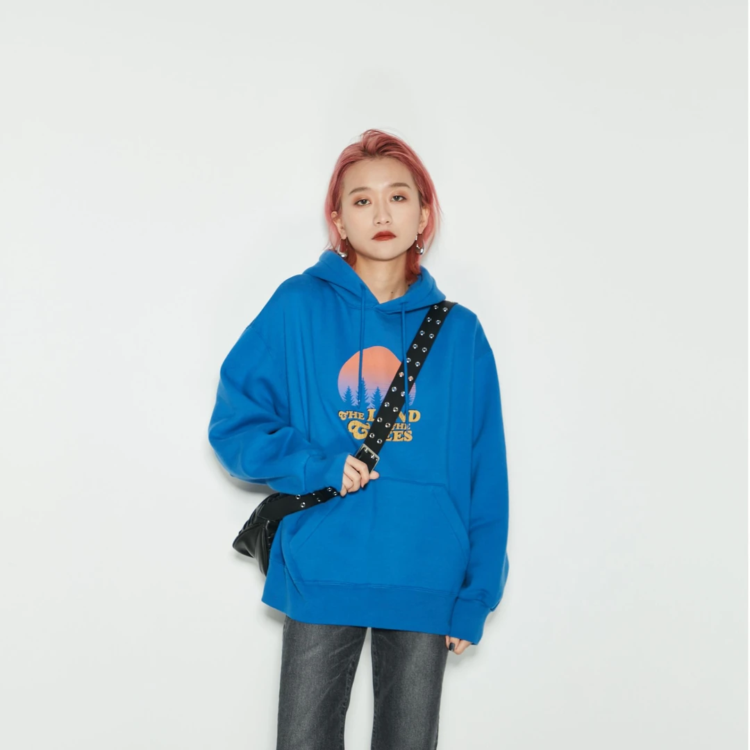MOUSSY 新款宽松印花加绒套头连帽卫衣女028HAL90-2331
