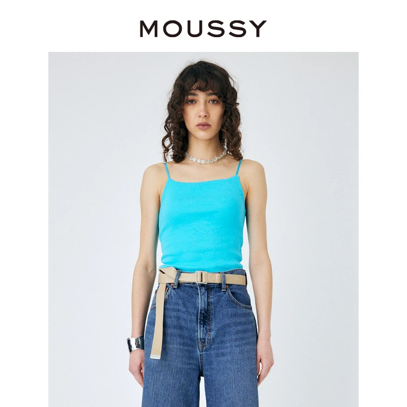 MOUSSY 早秋新款时尚简约纯色U型无袖修身针织吊带背心内搭女