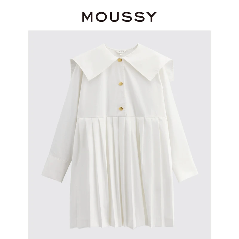 MOUSSY 新品通勤甜美可爱海军领百褶衬衫休闲纯色连衣裙