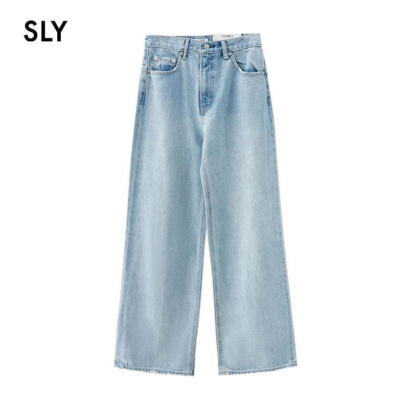 春夏季休闲简约水高腰直筒牛仔裤女030HAZ11-5311