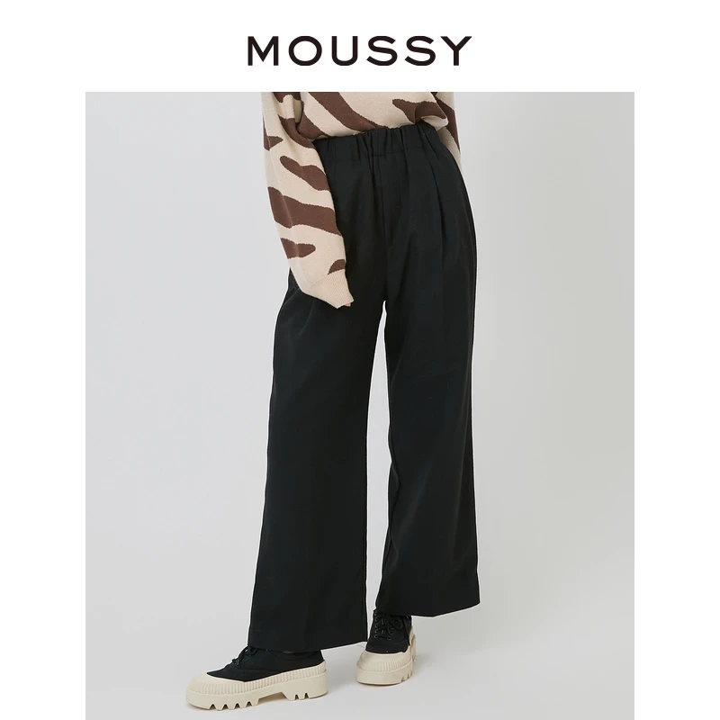 MOUSSY 秋冬新款时尚宽松休闲通勤垂感腰带高腰阔腿休闲裤长裤女