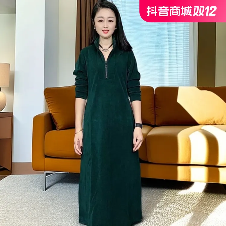 001-新款休闲长袖立领百搭宽松女士时尚气质打底保暖中长款