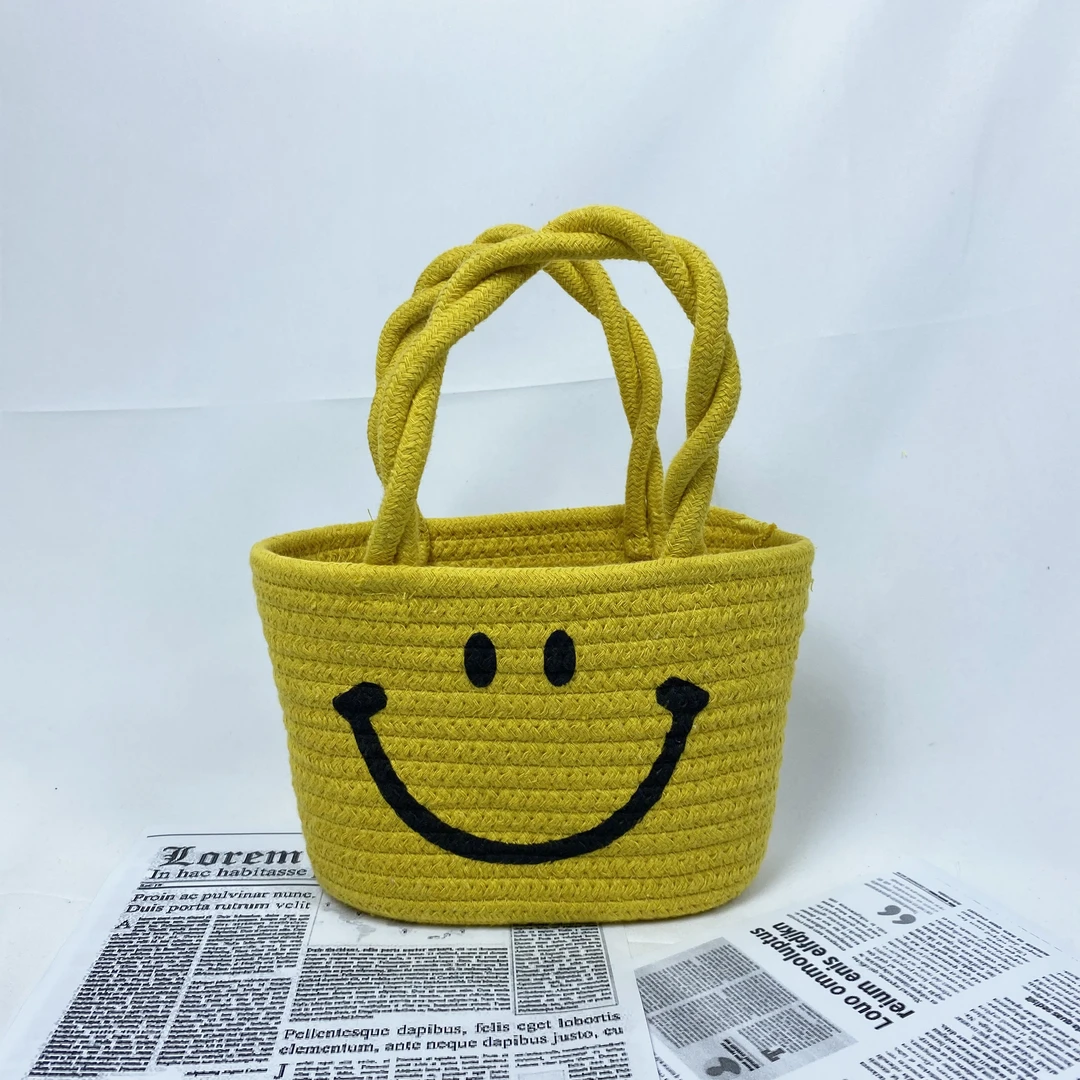 F250 夏季笑脸手工编织包包棉绳化妆包手拎包SW