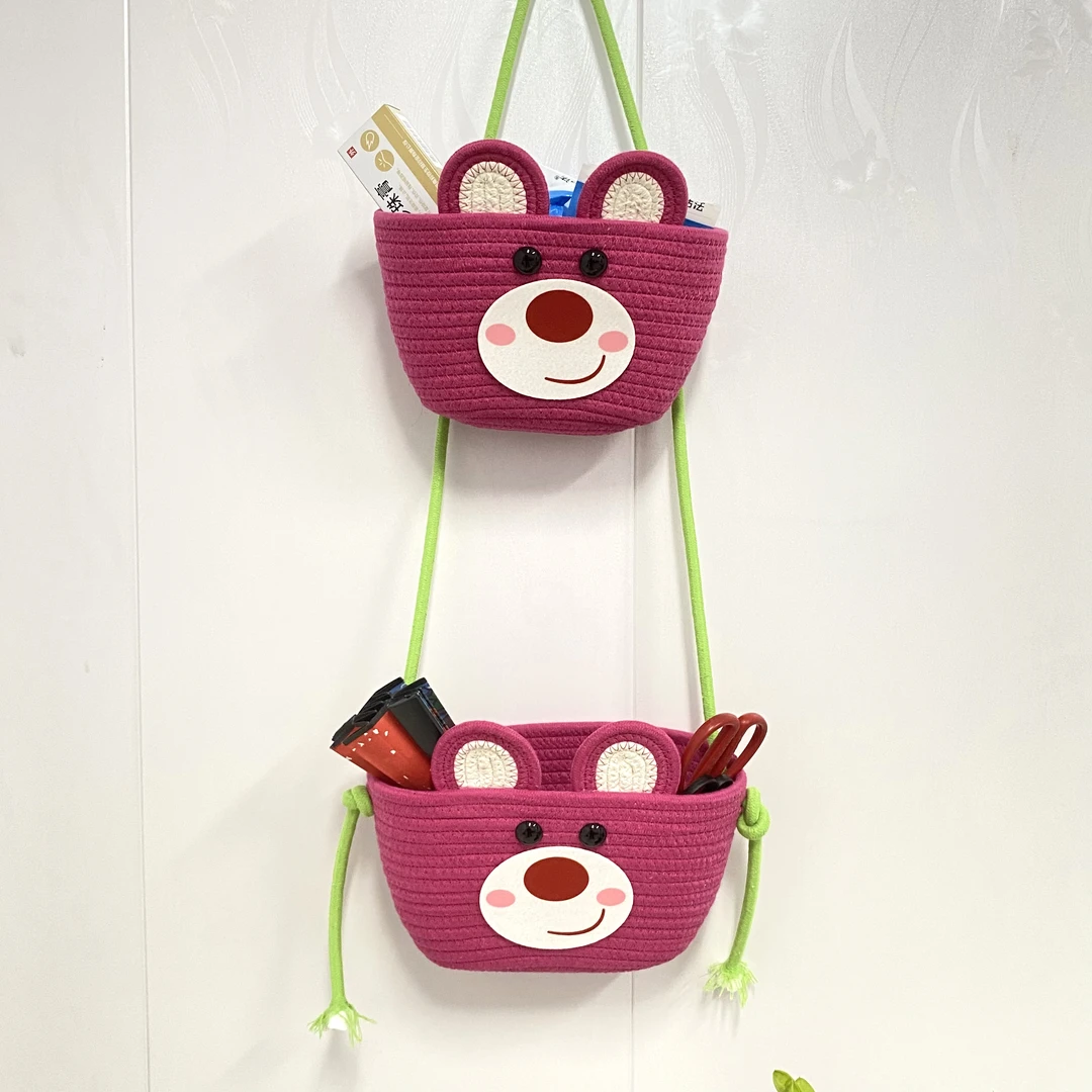 【乡村物语】 双层 草莓熊 青蛙 棉绳收纳筐挂篮