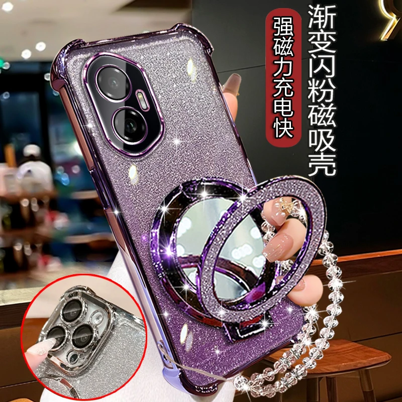 适用Honor华为荣耀300新款手机壳镜头全包AMM-AN00闪粉软壳带支架